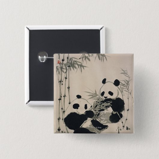 Badge Carré 5 Cm Deux pandas (Devant & derrière)