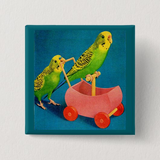 Badge Carré 5 Cm deux perroquets (Devant)