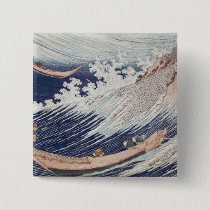 Badge Carré 5 Cm Deux petits bateaux de pêche en mer