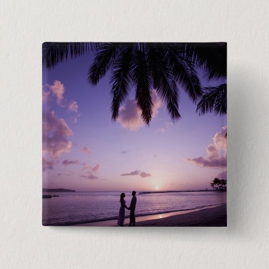 Badge Carré 5 Cm Deux sur la plage, Windjammer Landing, Sainte-Luci (Devant)