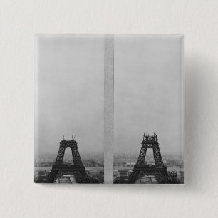 Badge Carré 5 Cm Deux vues de la construction d'Eiffel