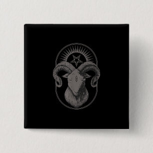 Badge Carré 5 Cm Devil Goat Pentagram Baphomet Satan Occult Satanic