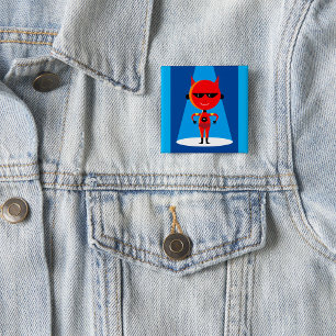 Badge Carré 5 Cm Devil Superhero caractère gras rouge et bleu