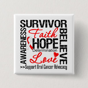 Badge Carré 5 Cm Devise orale de survivants de Cancer