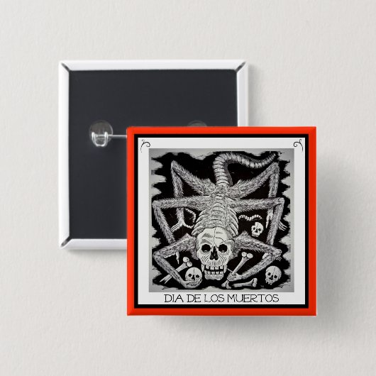 Badge Carré 5 Cm Dia de los muertos - Jose Posada Button (Devant & derrière)