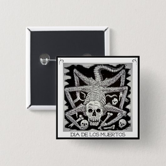 Badge Carré 5 Cm Dia de los muertos - Jose Posada Button (Devant & derrière)