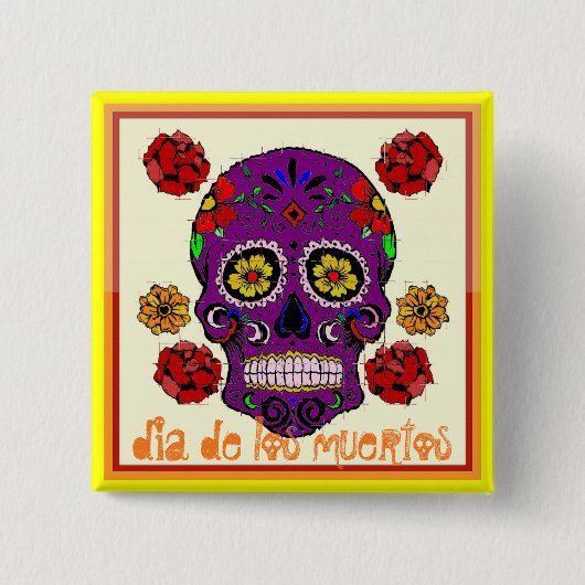 Badge Carré 5 Cm Dia de los muertos -- Sugar Skull Button (Devant)