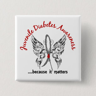 Badge Carré 5 Cm Diabète de type 1 grunge du papillon 6,1 de