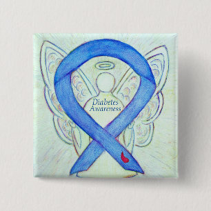 Badge Carré 5 Cm Diabetes Awareness Ribbon Angel Custom Button Pins