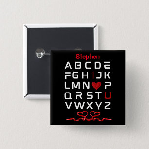Badge Carré 5 Cm Diagramme alphabétique "I Love U"