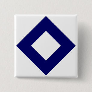 Badge Carré 5 Cm Diamant blanc, Bordure bleu gras