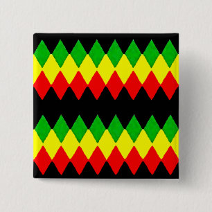 Badge Carré 5 Cm Diamants de Rasta. Or rouge et vert. Jah Rastafari