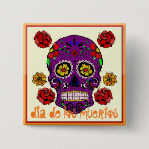 Badge Carré 5 Cm Diamètre de los muertos -- Bouton de crâne de