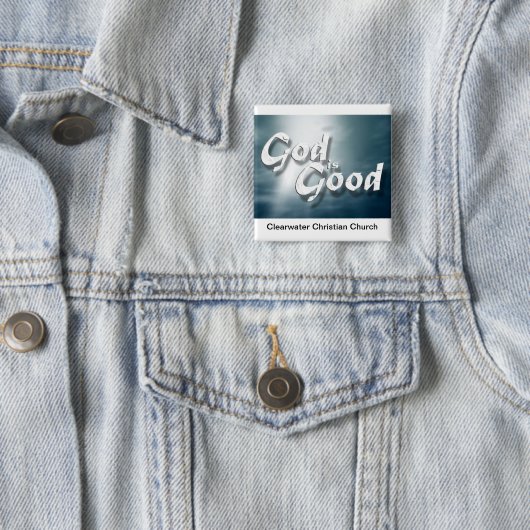 Badge Carré 5 Cm Dieu est bon (En situation)