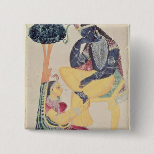 Badge Carré 5 Cm Dieu Krishna avec son amour mortel, Radha