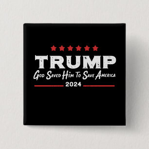 Badge Carré 5 Cm Dieu l'a sauvé pour sauver l'Amérique Trump 47
