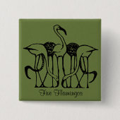 Badge Carré 5 Cm Dijsselhof - Cinq Flamants roses, art, (Devant)