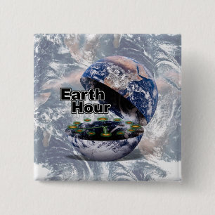 Badge Carré 5 Cm Dim The Lights For Earth Hour (Earth Open)
