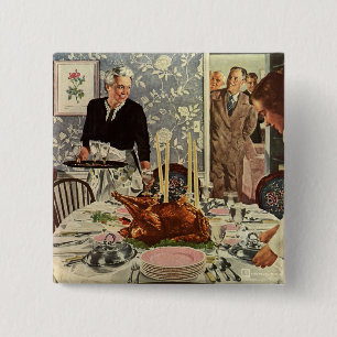 Badge Carré 5 Cm Dîner de Thanksgiving vintage avec la famille