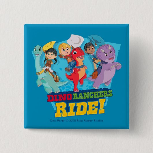 Badge Carré 5 Cm Dino Ranch | Les Ranchers Ride ! (Devant)