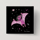 Badge Carré 5 Cm Dinos De Ptérodactyle Violet Dans L'Espace (Devant)