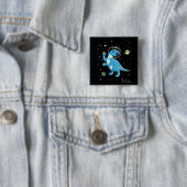 Badge Carré 5 Cm Dinos Rhabdodon Bleu Dans L'Espace (En situation)