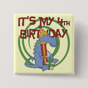Badge Carré 5 Cm Dinosaur 4e anniversaire T-shirts et cadeaux