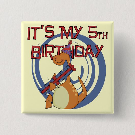 Badge Carré 5 Cm Dinosaur 5e Anniversaire Tshirts et cadeaux (Devant)