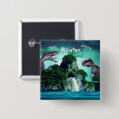 Badge Carré 5 Cm Dinosaur Island Joyeuse fête d'anniversaire (Devant & derrière)