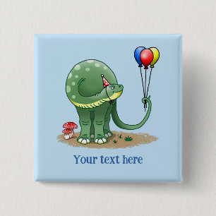 Badge Carré 5 Cm Dinosaure avec chapeau de fête