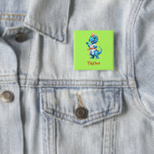 Badge Carré 5 Cm Dinosaure karaté bleu (En situation)