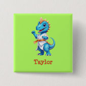 Badge Carré 5 Cm Dinosaure karaté bleu (Devant)