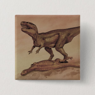Badge Carré 5 Cm Dinosaures vintages, Carnivore Giganotosaurus