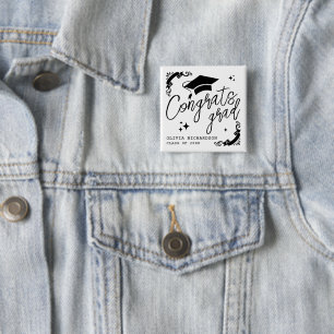 Badge Carré 5 Cm Diplôme Personnalisé Écriture Élégante Étoiles & C