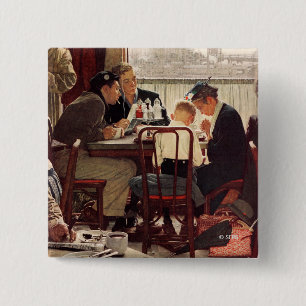 Badge Carré 5 Cm Dire la grâce par Norman Rockwell