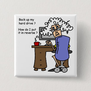 Badge Carré 5 Cm Disque Dur Sauvegarde Humoristique