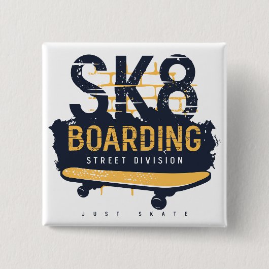 Badge Carré 5 Cm Distressed SK8 Boarding Street Division (Devant)