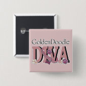 Badge Carré 5 Cm DIVA de GoldenDoodle (Devant & derrière)
