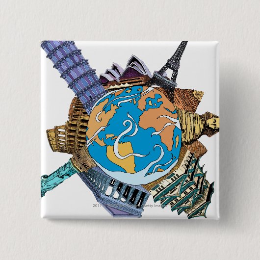 Badge Carré 5 Cm Divers endroits célèbres du monde (Devant)