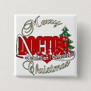 BADGE CARRÉ 5 CM DOCTEUR DE NOËL D'OBSTÉTRICIEN/GYNÉCOLOGUE