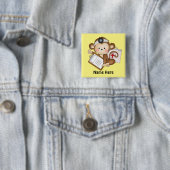 Badge Carré 5 Cm Docteur Monkey, bouton ajouter des mots (En situation)