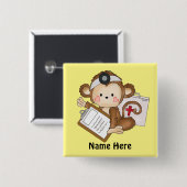 Badge Carré 5 Cm Docteur Monkey, bouton ajouter des mots (Devant & derrière)
