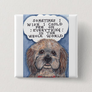 Badge Carré 5 Cm Doggie Mécontent Avec Une Attitude ! Dit Tout