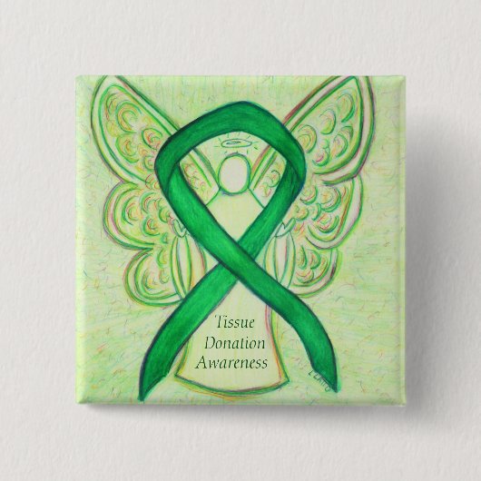 Badge Carré 5 Cm Don de tissus Vert Sensibilisation Ruban Angel Pin (Devant)