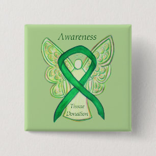 Badge Carré 5 Cm Don de tissus Vert Sensibilisation Ruban Angel Pin