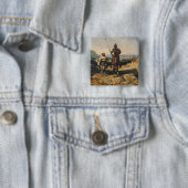 Badge Carré 5 Cm Don don Quichotte et Sancho (En situation)