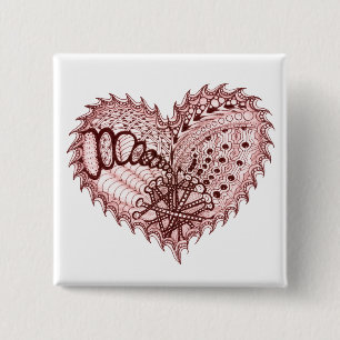 Badge Carré 5 Cm Doodle de feu de coeur rouge