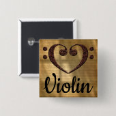 Badge Carré 5 Cm Double Basse Clef Coeur Violon (Devant & derrière)