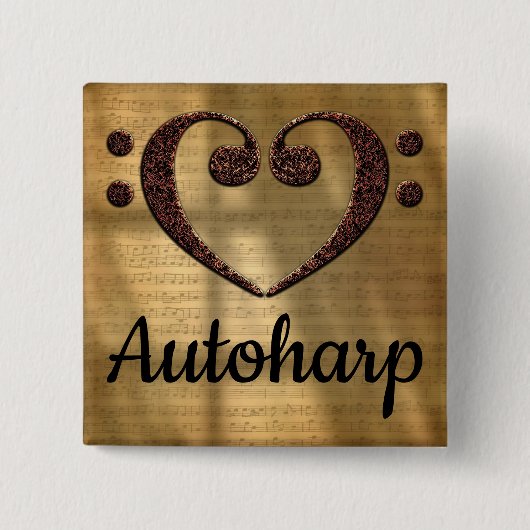 Badge Carré 5 Cm Double Basse Clef Heart Autoharp (Devant)