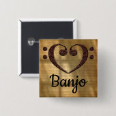 Badge Carré 5 Cm Double basse Clef Heart Banjo (Devant & derrière)